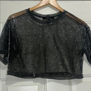 Forever 21 Glitter Sheer Black Glitter Crop Top